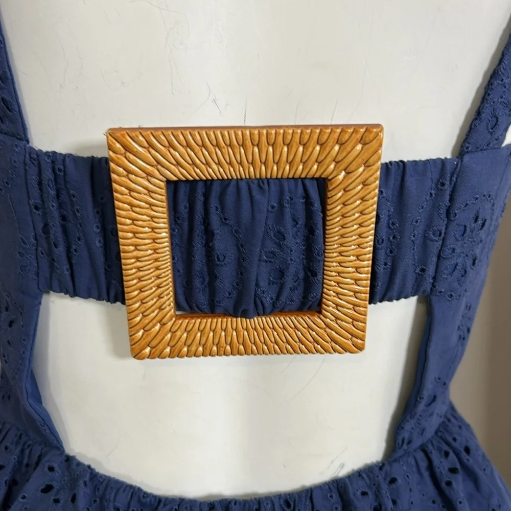 Anthropologie HUTCH Dorri Buckle Back Tank Navy Blue Eyelet Square Neck Sz 6 NEW - Picture 6 of 10
